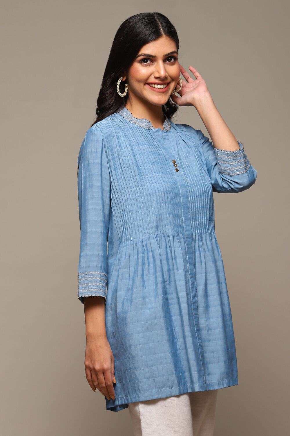 Chambery Blue Viscose Yarndyed Kurti image number 3