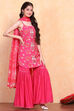 Pink Viscose Blend Sharara Suit Set image number 4