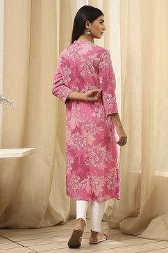 Pink Floral Printed Straight Kurta image number 4