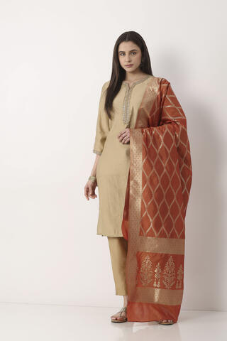 BIBA Rust Art Silk Dupatta in Rust