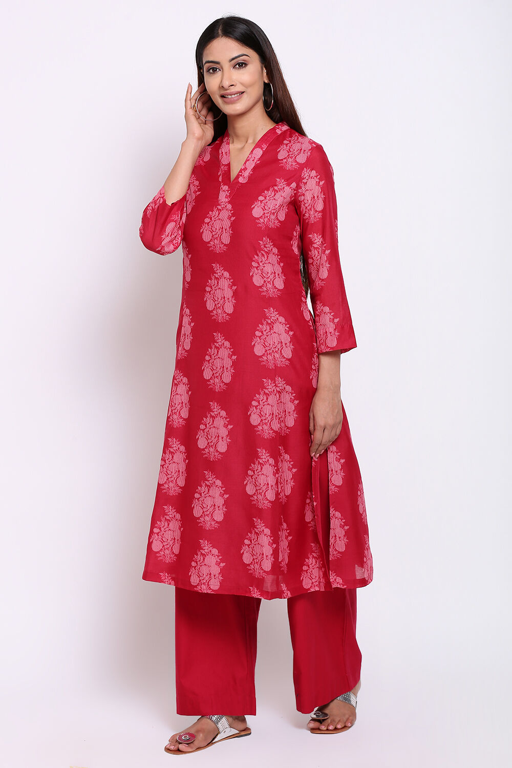 Pink Art Silk Kurta Pants Set image number 3