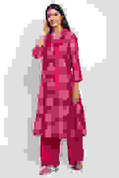 Pink Art Silk Kurta Pants Set image number 3