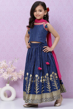 Blue Cotton Flared Lehenga Set image number 5