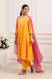 Yellow Cotton Anarkali Suit Set image number 0