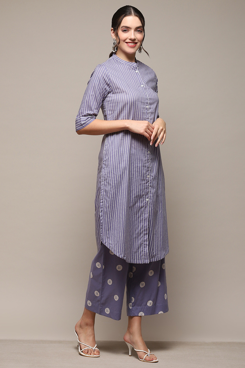 Grey Cambric Narrow Kurta Pant Suit Set image number 6