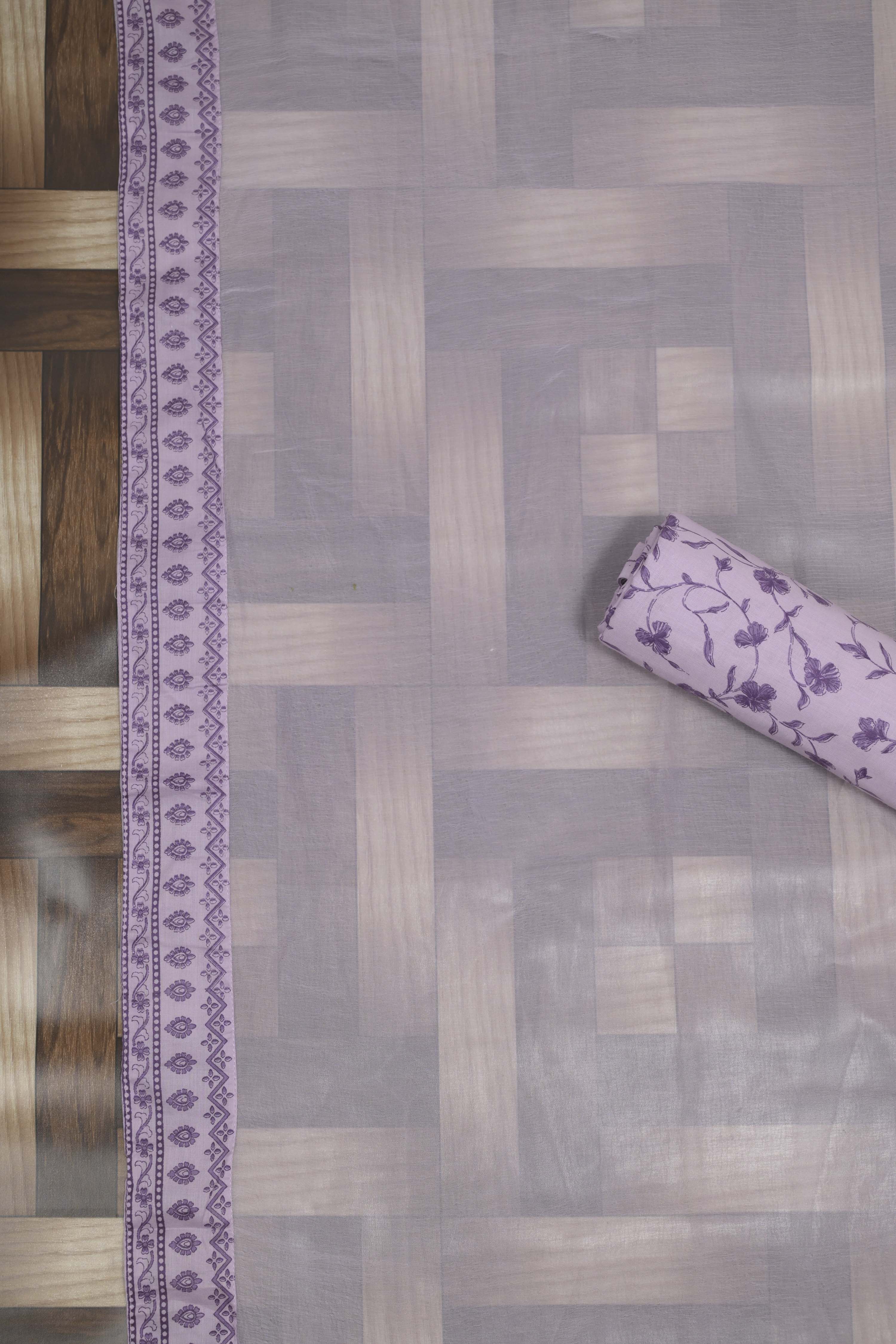Lilac Cotton Printed Unstitched Suit Set image number 3
