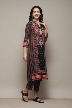 Black Yarndyed Straight 2 Piece Suit Set image number 5
