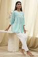 Aqua Cotton Straight Shirt-Style Short Kurta image number 0