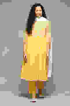 Yellow Cotton Anarkali Kurta Pants Suit Set image number 7