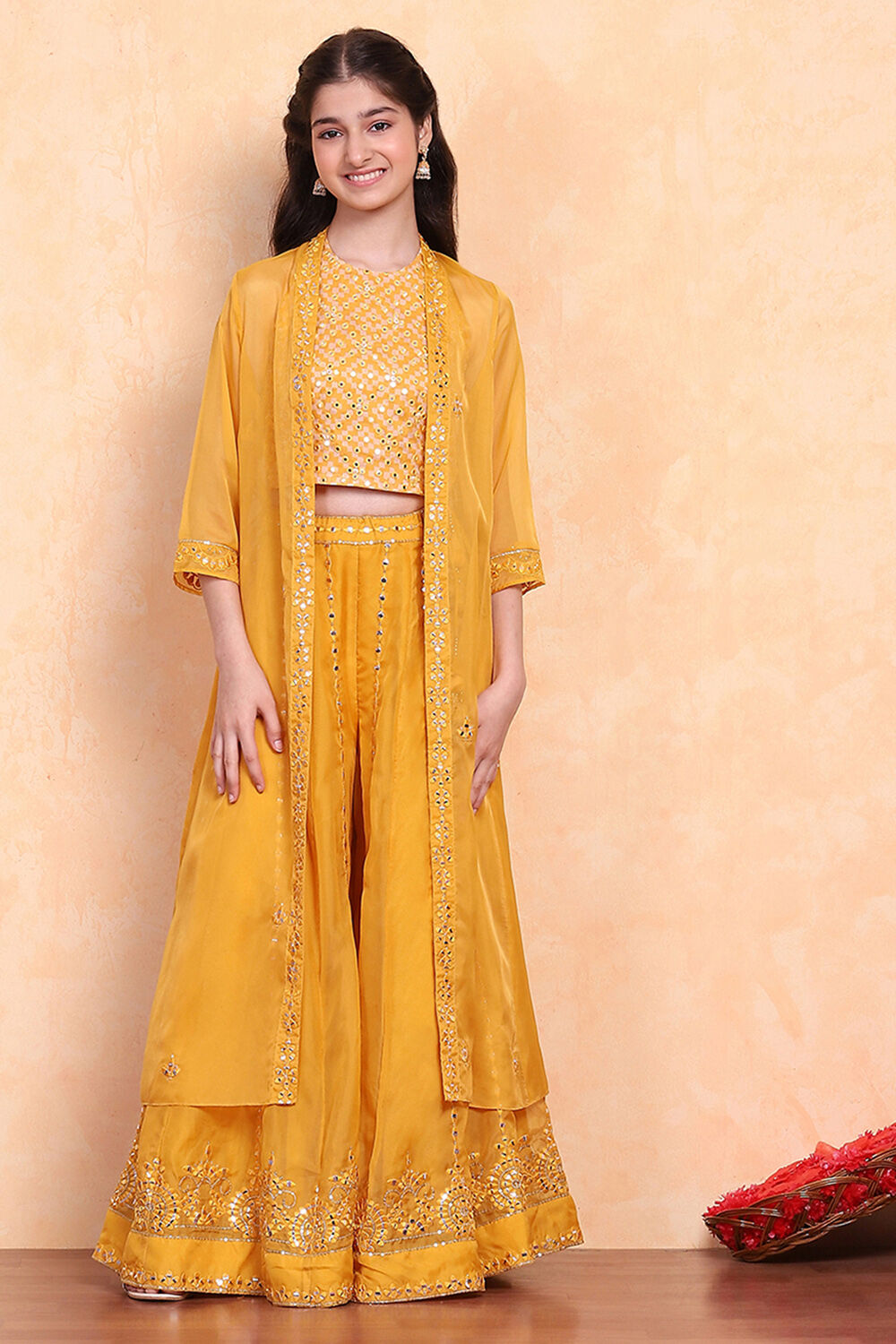 Yellow Printed Festive Fusion Set image number 7