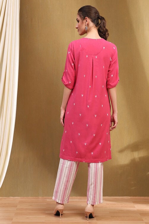 Orange Cotton Printed Straight Suit Set image number 4