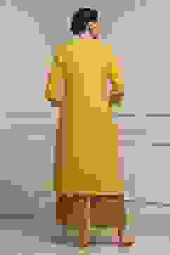 Yellow Cotton Yarndyed Straight Kurta image number 3