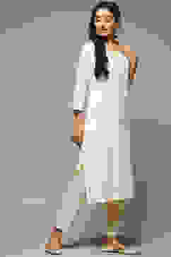 Off White Cotton Straight Kurta image number 3