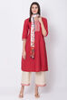 Red Cotton Straight Suit Set image number 0