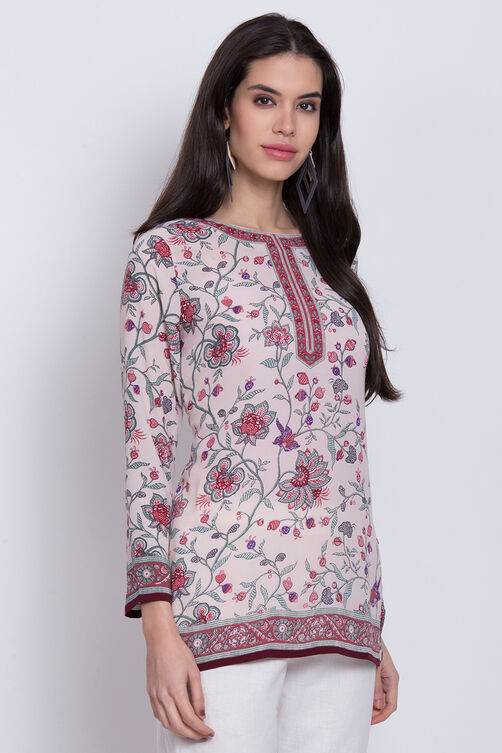 Yellow Art Silk Straight Printed Kurti image number 4