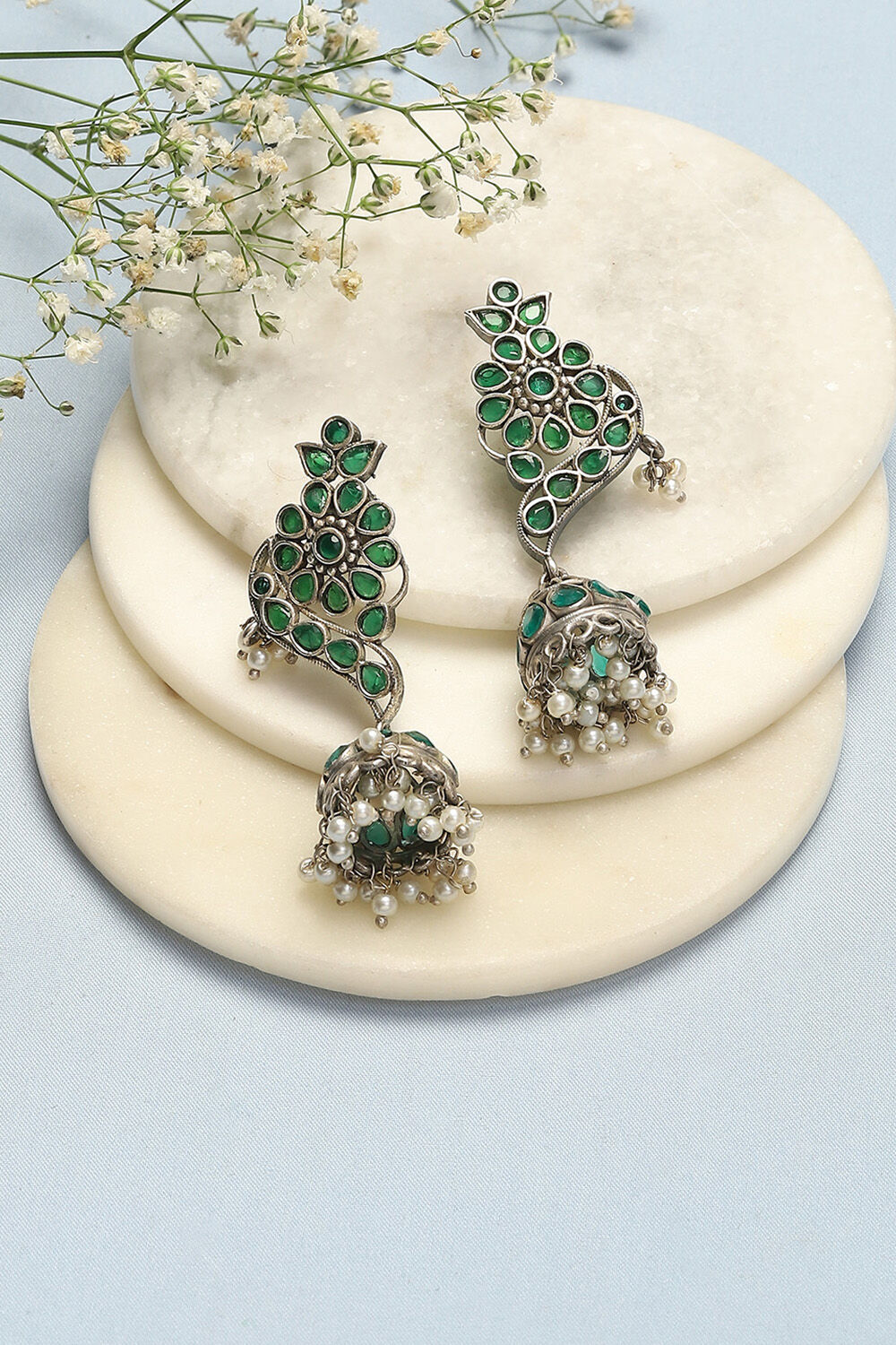 Oxidised Green Brass Earrings image number 0