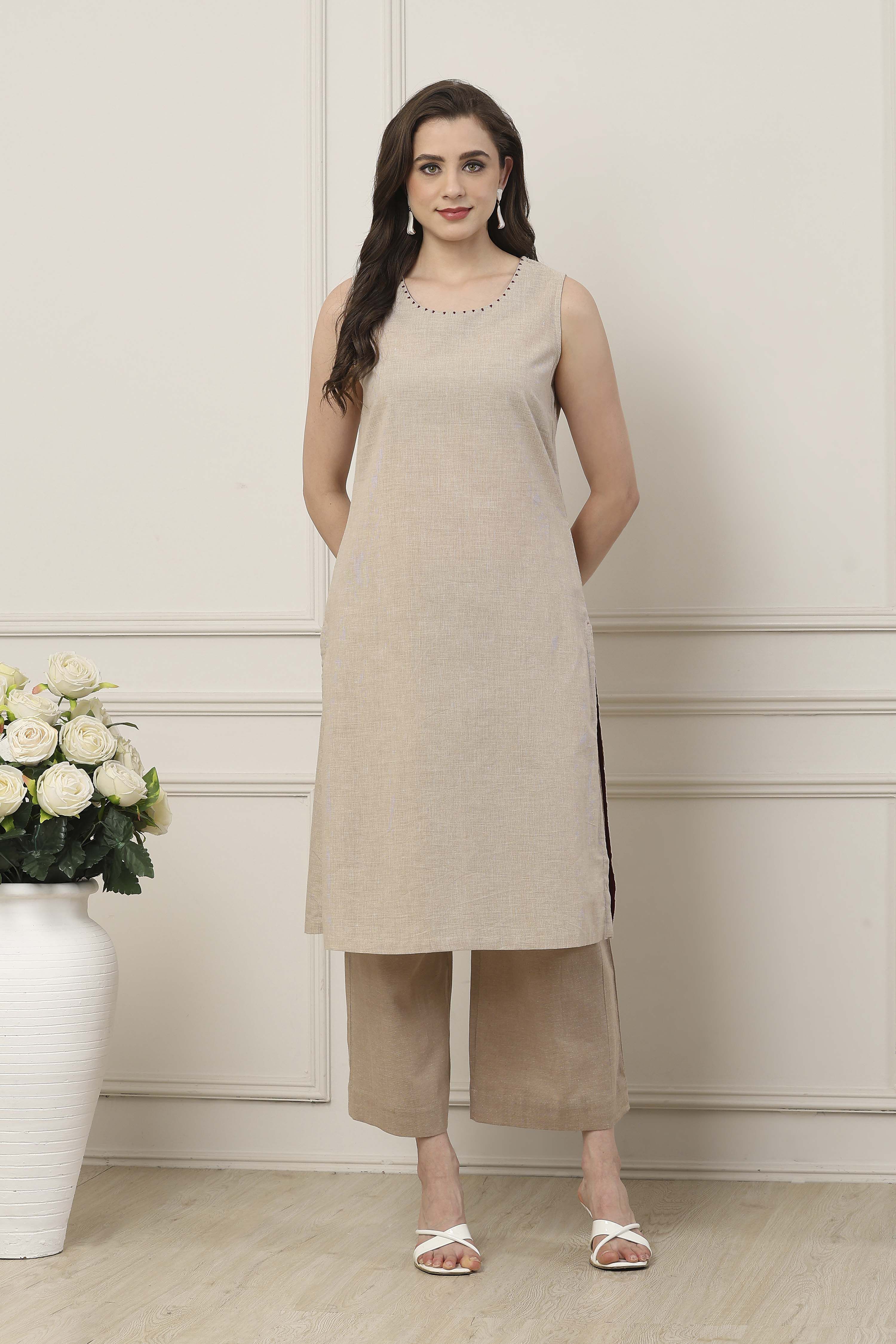 Off White Cotton Regular Fusion Set image number 6