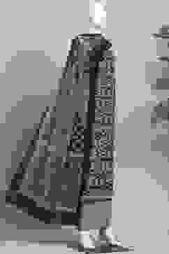 Indigo Cotton Screen Print Unstitched Suit Set image number 4