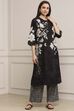 Black Cotton Floral Printed Straight Kurta Set image number 5