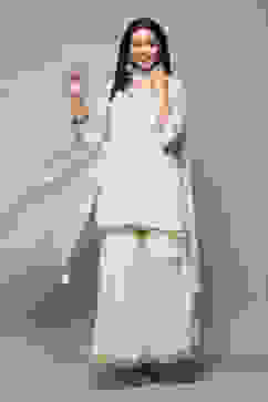 Off White Poly Cotton Straight Kurta Garara Suit Set image number 0