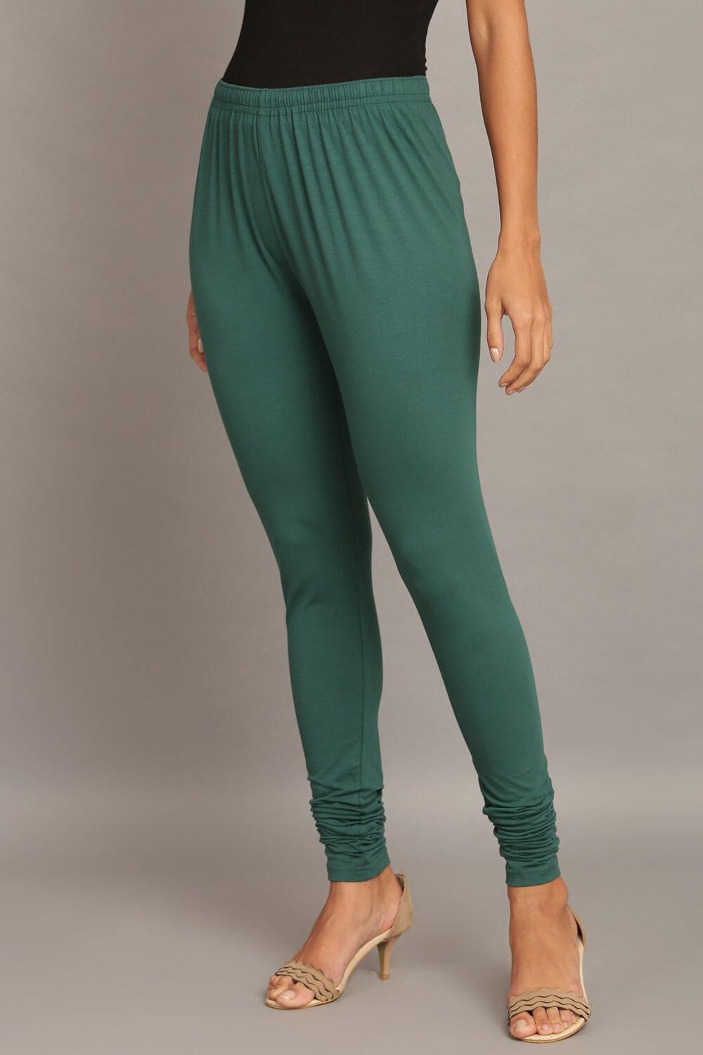 Green Solid Knitted Churidar image number 0
