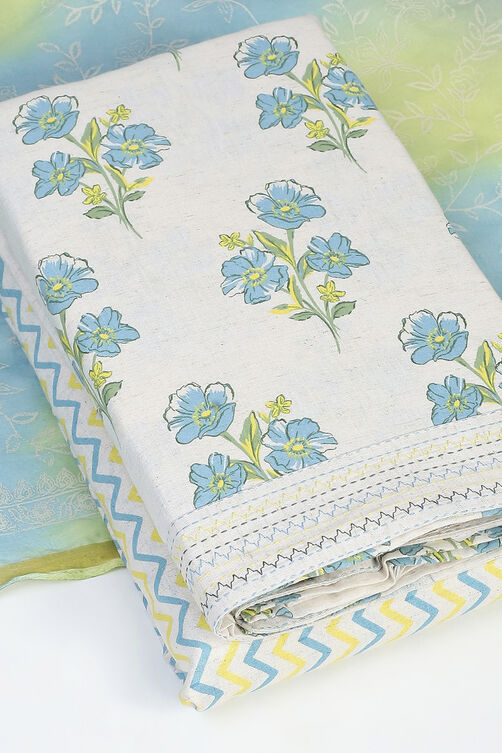 Beige-Blue Cotton Unstitched Suit Set image number 6