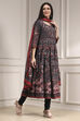 Black Cotton Fitted Anarkali Suit Set image number 5