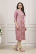 Dusty Pink Printed Straight Kurta image number 4