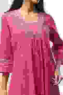 Fuchsia Cotton Printed Gathered Suit Set image number 1