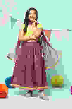 Yellow & Purple Polyester Suit Set image number 0