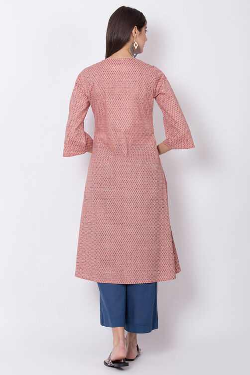 Peach Cotton A-Line Printed Kurta image number 4