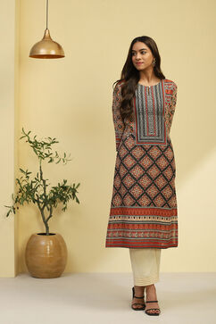 Brown Printed Straight Kurta image number 0