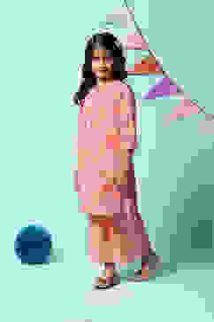 Peach Cotton Straight Printed Kurta image number 3