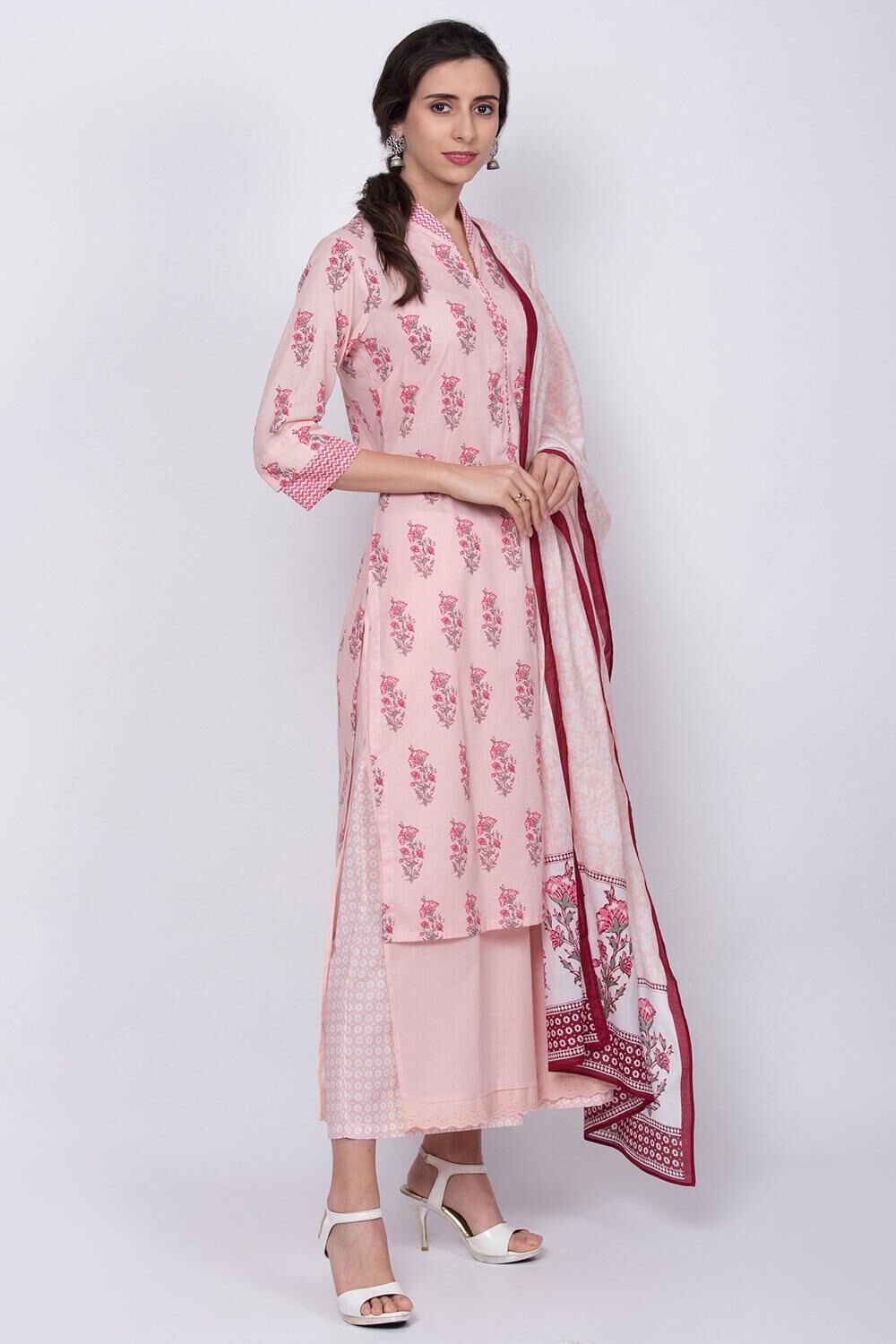 Peach Straight Kurta Palazzo Suit Set image number 3