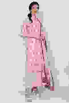 Peach Straight Kurta Palazzo Suit Set image number 3