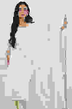 White Silk Chanderi Straight Suit Set image number 7