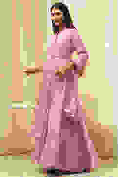 Powder Pink Embroidered Front Open Suit Set image number 5