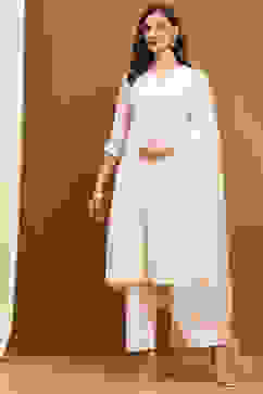 Off-White Silk Chanderi Embroidered Kalidar Suit Set image number 0