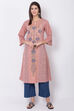 Peach Cotton A-Line Printed Kurta image number 0