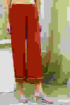 Red Dyed Straight Palazzos image number 4