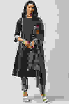 Charcoal Cotton A-Line Kurta Slim Pant Suit Set image number 0