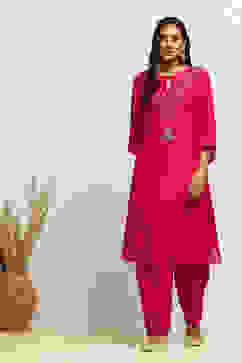 Fuchsia Solid Festive Straight Kurta Set image number 0