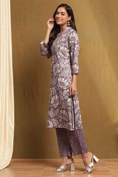 Purple Printed Straight Winter wear Kurta Set image number 3