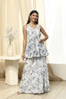 Off-White and Blue Cotton Flared Kurta Set image number 6