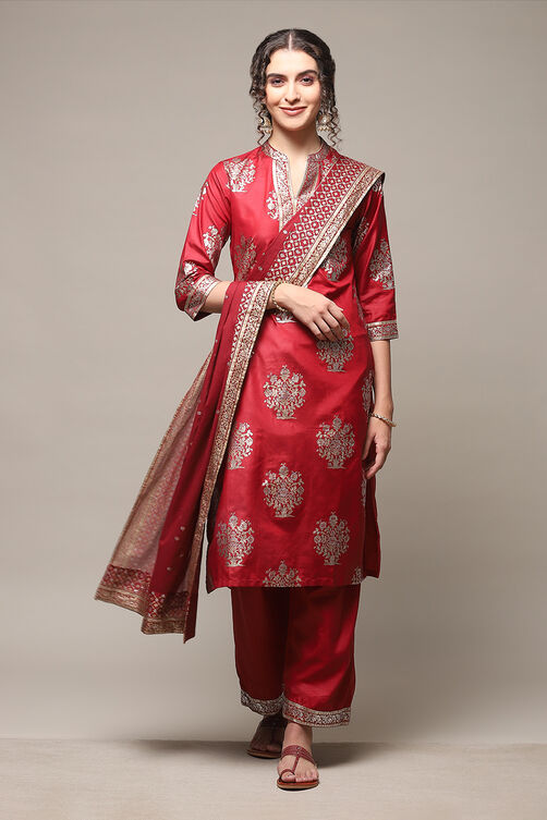 Sap Green Art Silk Straight Kurta Palazzo Suit Set image number 0