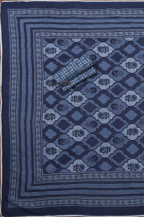 Indigo Cotton Screen Print Unstitched Suit Set image number 3