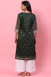Dark Green A-Line Cotton Kurta image number 4