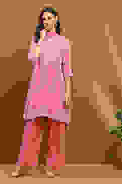 Pink Embroidered Kalidar Suit Set image number 6