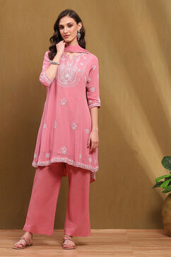 Pink Embroidered Kalidar Suit Set image number 6