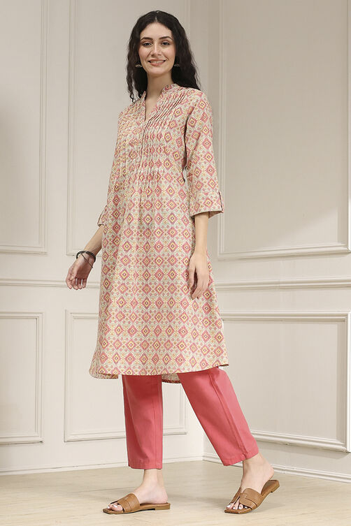 Blue Cotton Printed A-Line Kurta image number 2